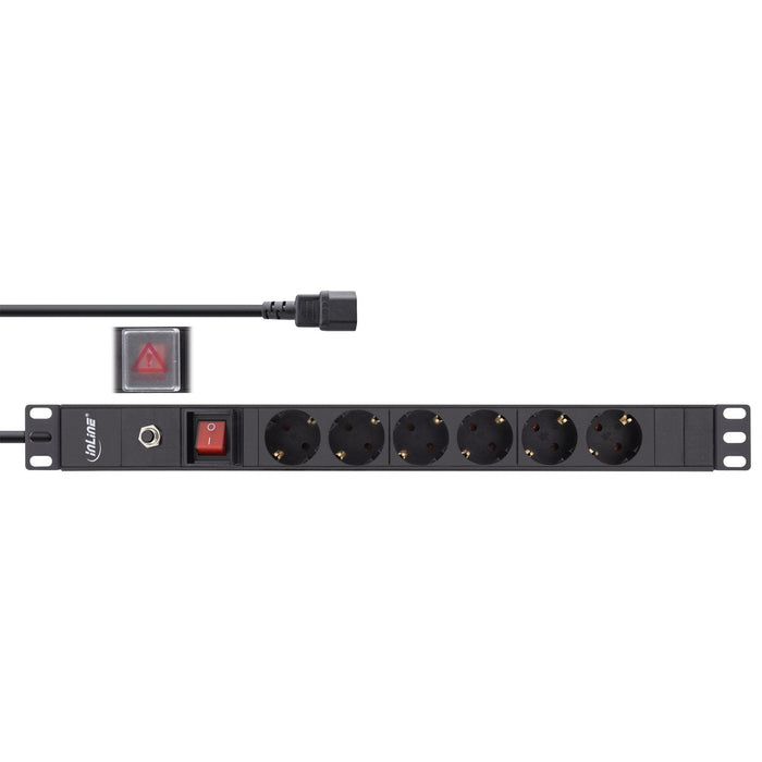 Regleta Inline De 19", Contacto De Protección De 6 Vías, Conexión C14, Protección Contra Sobrecarga, Interruptor, 2 M, Negro