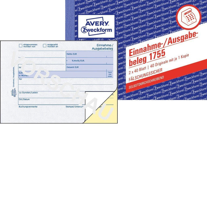 Avery Zweckform Einnahmen-/Ausgabenbeleg - 40 Hoja - A6 (105 X 148 Mm)