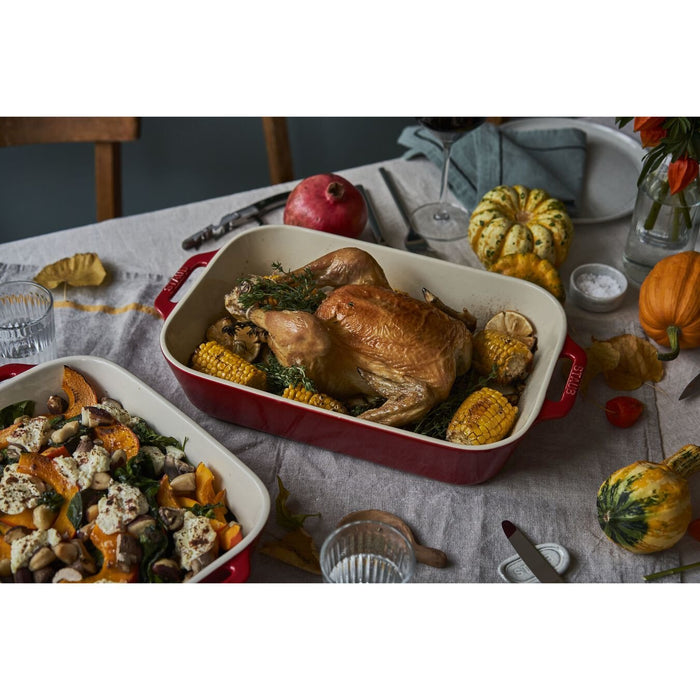 Staub 3-Piece Rectangular Ceramic Bakeware Set, Cherry Red