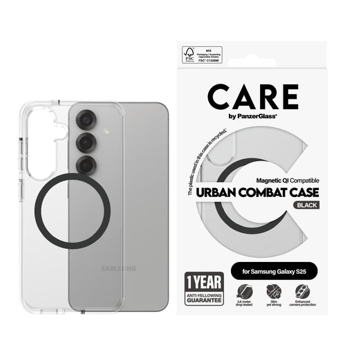 EAN 5715685016929 - PanzerGlass CARE™ by ® Urban Combat Case Transparent w. Black Qi Compatible Samsung Galaxy S25 funda para imagen 2