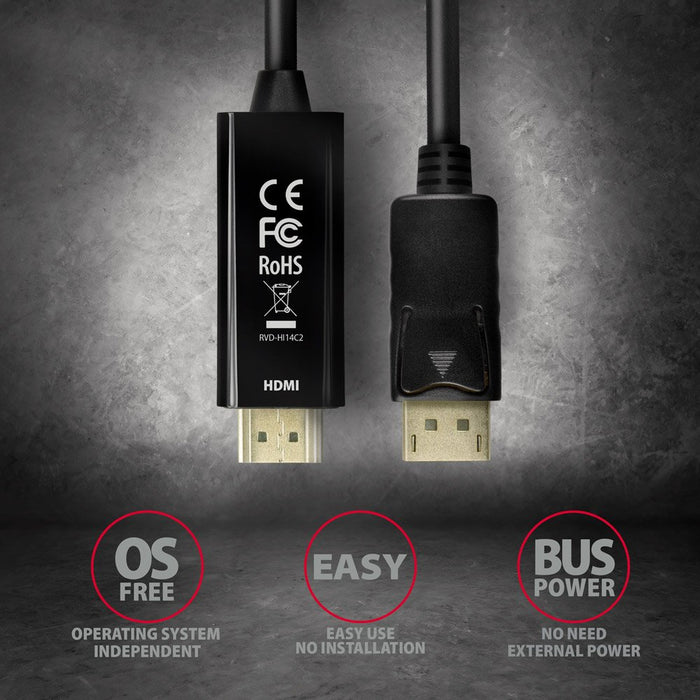 EAN 8595247906083 - Axagon RVD-HI14C2 adaptador de cable de vídeo 1,8 m HDMI tipo A (Estándar) DisplayPort Negro imagen 5
