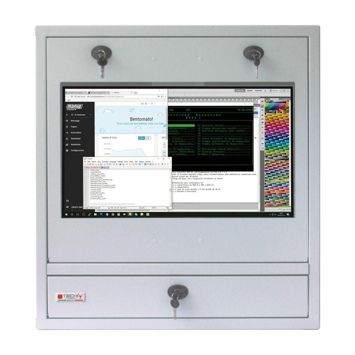 Techly 105780 Armario Gris Seguridad Para Pc, Monitor Táctil Lcd Y Teclado