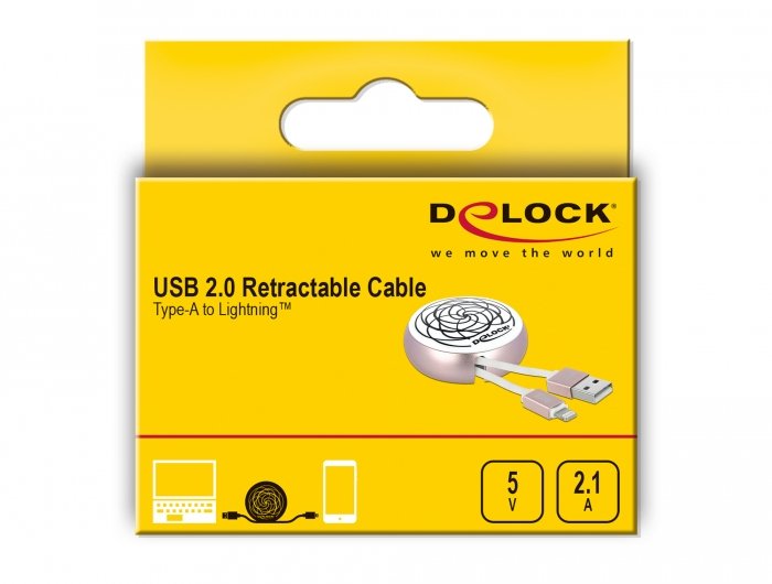 Delock Usb Aufrollcable Typ-A Zu Lightning Weiss   Rosé