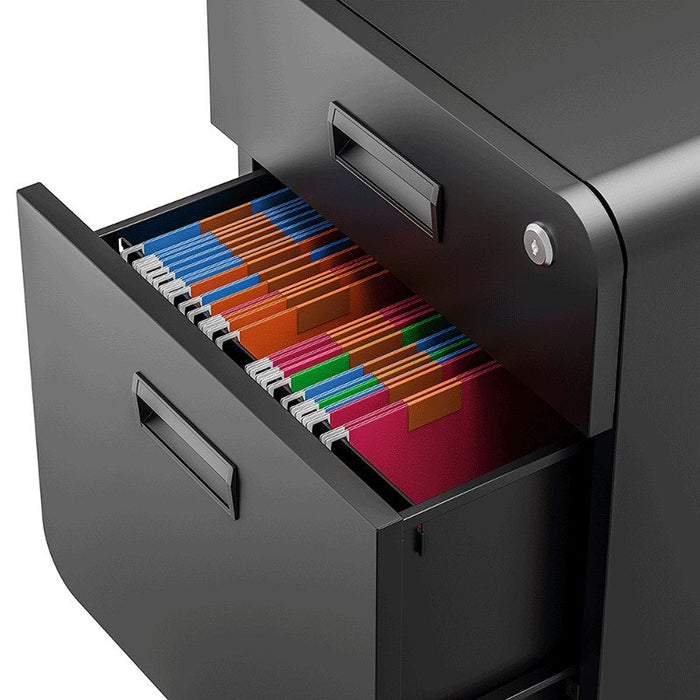 Mobile File Cabinet, 2-Drawer, W Lock, Negro