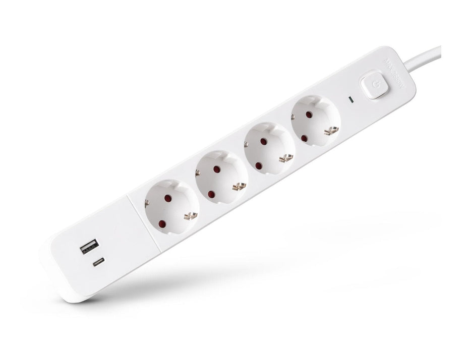 Entac Meckdosenleime 4fach 1x Usb-A & 1 Usb-C, 1,5m Blanco