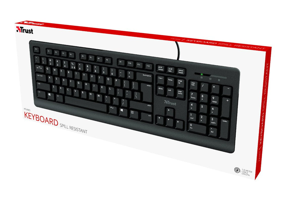 Trust Primo Teclado, Distribución Alemana Qwertz, Resistente A Líquidos, Leiser Tastenanschlag