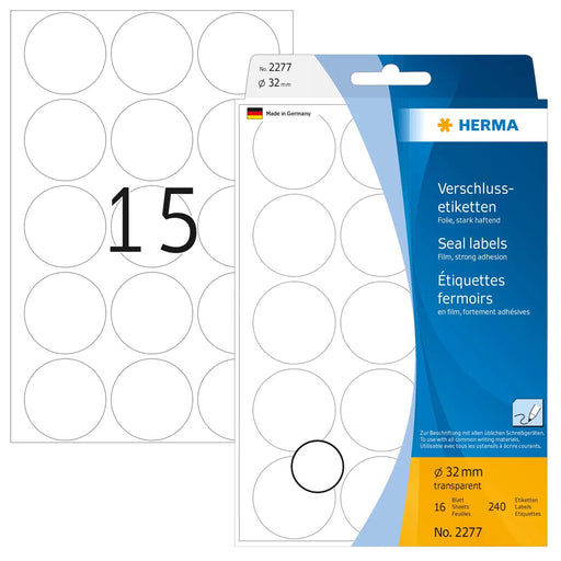 EAN 4008705022774 - HERMA 2277 etiqueta autoadhesiva Círculo Transparente 240 pieza(s) imagen 1