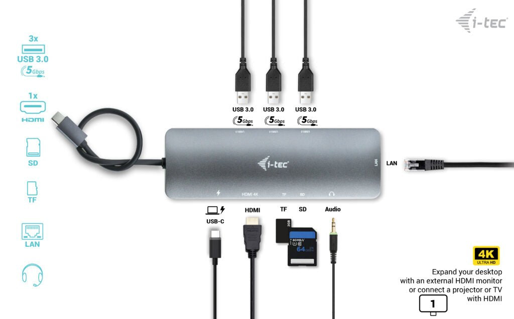 EAN 8595611702907 - i-tec Metal C31NANODOCKLANPD base para portátil y replicador de puertos Alámbrico USB 3.2 Gen 1 (3.1 Gen  imagen 8