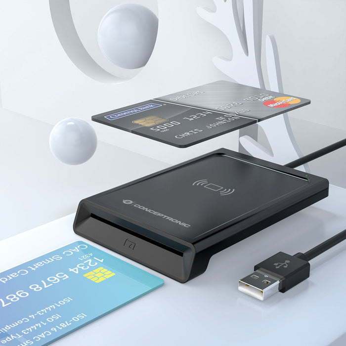 Lector De Tarjetas Conceptronic Dual-Interf. Smart-Id Kartenleser Usb-A Negro