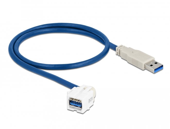 Delock Keystone Modul Usb 5 Gbps Typ-A Buchse 250° Zu Typ-A Stecker Mit 0,5 M Cable Weiss