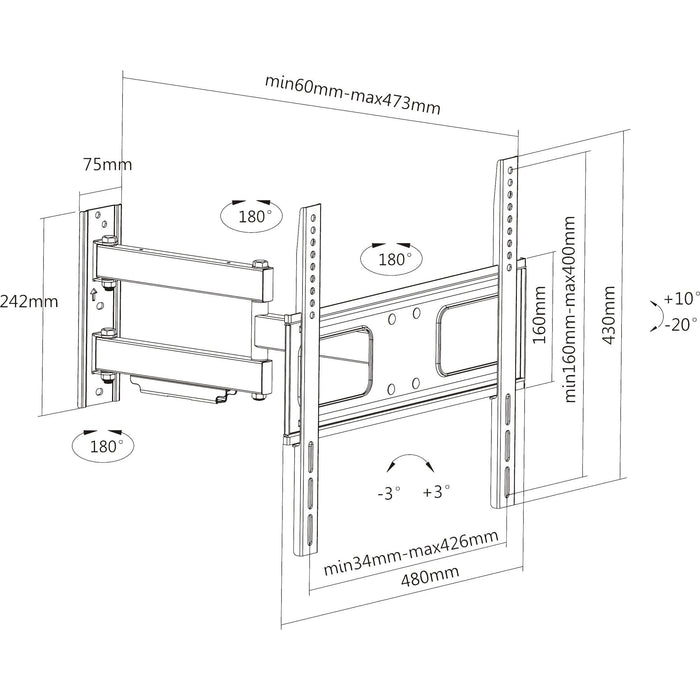 Soporte De Pared Inline Para Pantalla 81-140 Cm 32-55" Máx. 50 Kg