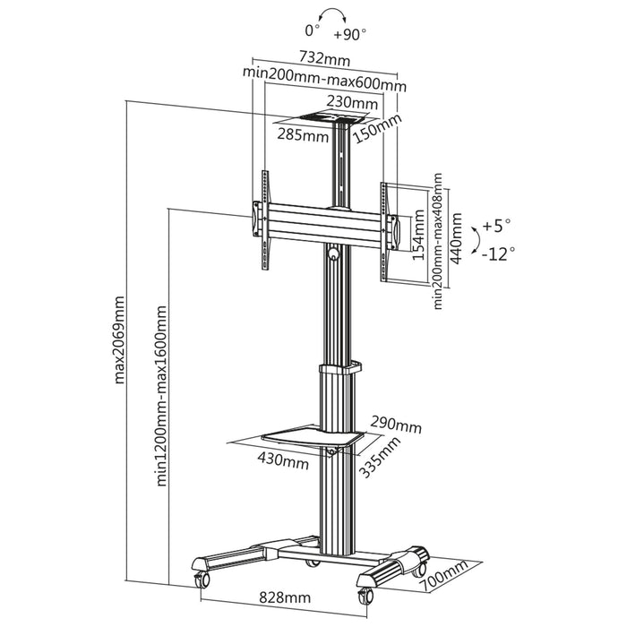 Carro De Tv De Altura Ajustable Inline, Para Led-Tv De 37"-70" (94-178 Cm), Máx. 50kg
