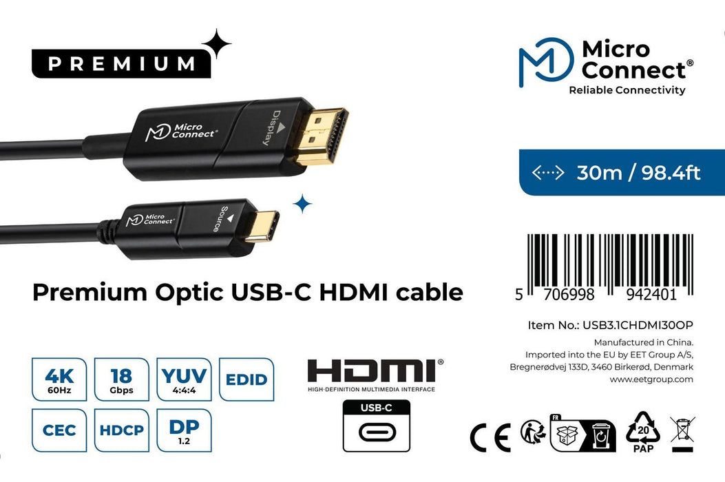 EAN 5706998942401 - Microconnect USB3.1CHDMI30OP adaptador de cable de vídeo 30 m USB Tipo C HDMI Negro imagen 3