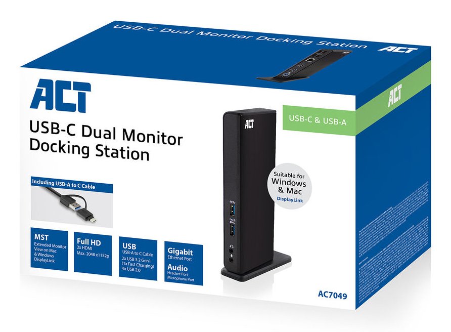 Docking Station  Usb-C And Usb-A  Displaylink  2x Hdmi  3x Usb-A 3.2 Gen 1  4x Usb-A 2.0  Gigabit Ethernet  3.5mm