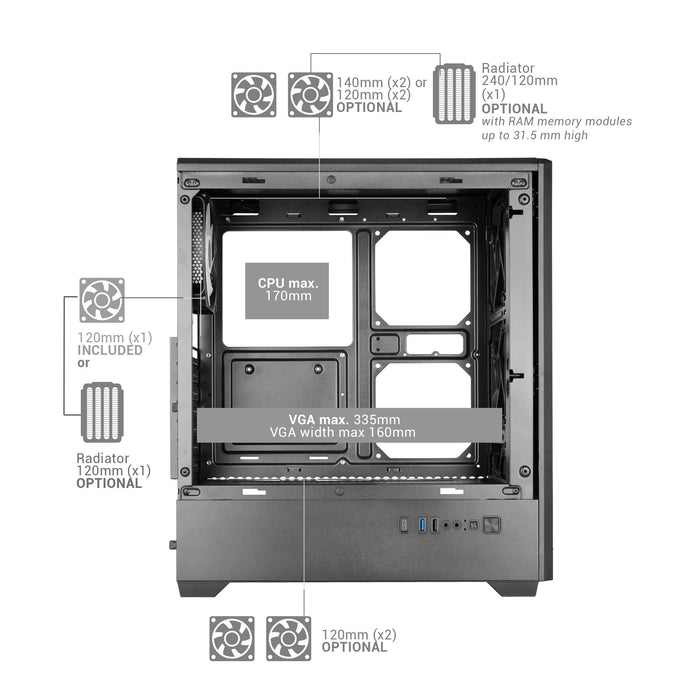 Caja Pc Atx Semitorre Mars Gaming Mc-Quantum Doble Cristal Templado Argb Gpu 335mm Negra