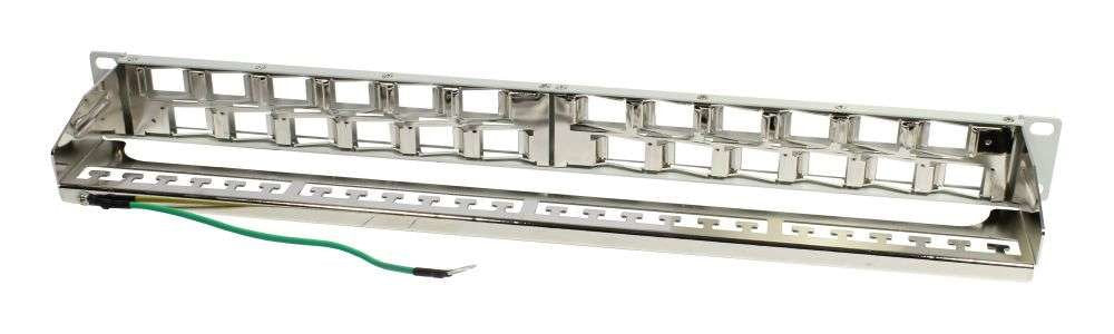 Keymone,Modulträger, 19\"Patchpanel Para 24xtp-Modul, 1he(T 96mm) 45grad Schrägauslass, Lichtgris, Synergy 21,