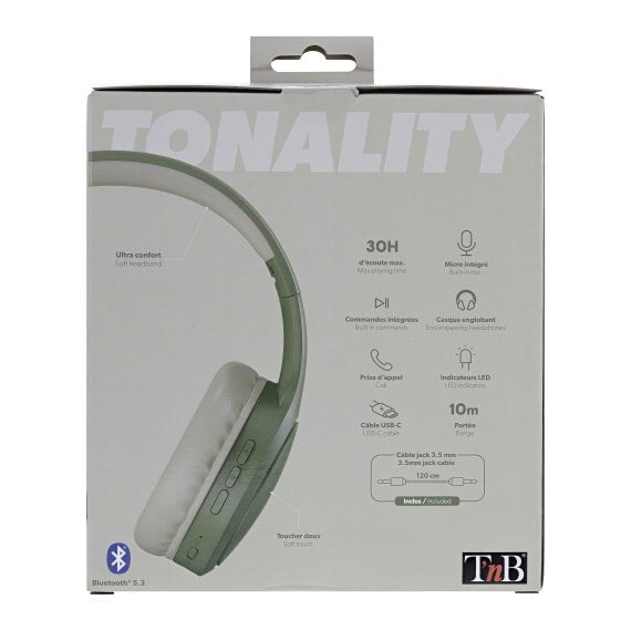 EAN 3303170108420 - T'nB CBTONEGN auricular y casco Auriculares Inalámbrico y alámbrico Diadema USB Tipo C Bluetooth Oliva imagen 7