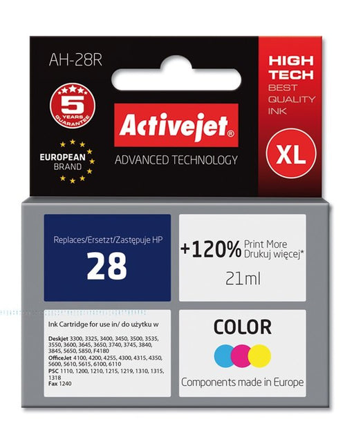 EAN 5904356280640 - Activejet AH-28R cartucho de tinta 1 pieza(s) Compatible Alto rendimiento (XL) Cian, Magenta, Amarillo imagen 2