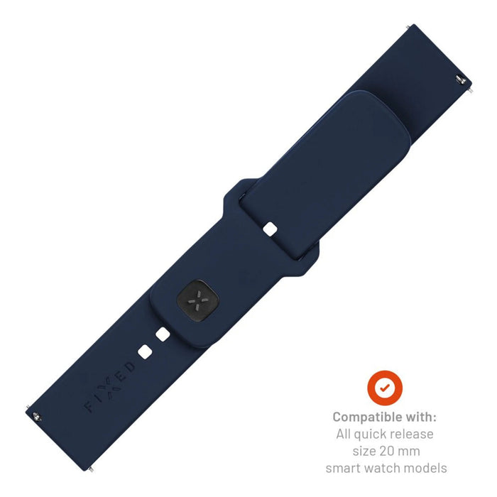 Fixed Silicone Sporty Strap Set With Quick Release 20mm For Smartwatch, Blue