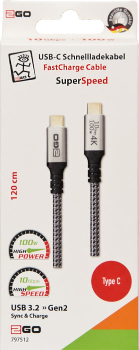 EAN 4010425975124 - 2GO 797512 cable USB USB 3.2 Gen 2 (3.1 Gen 2) 1,2 m USB C Negro, Plata imagen 2