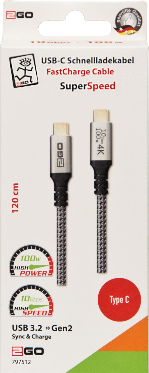 EAN 4010425975124 - 2GO 797512 cable USB USB 3.2 Gen 2 (3.1 Gen 2) 1,2 m USB C Negro, Plata imagen 2