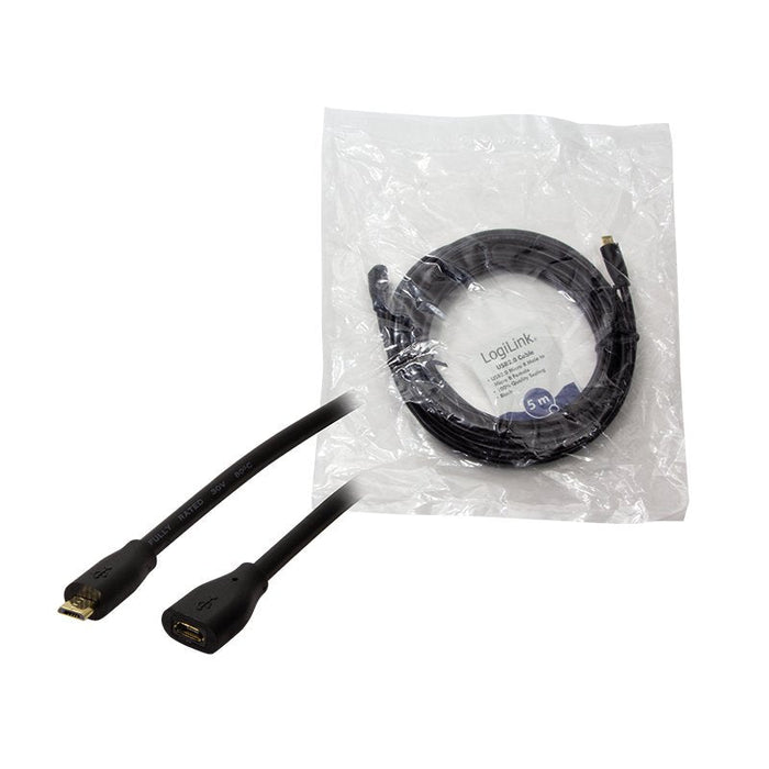 Usb 2.0 Cable, Micro-Usb M To Micro-Usb F, Negro, 5 M
