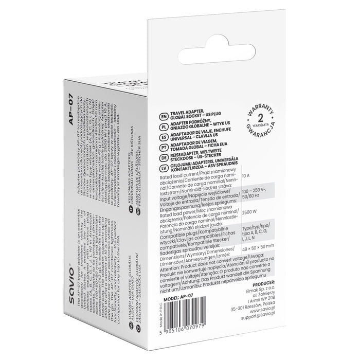 Savio Ap-07 Adaptador E Inversor De Corriente Universal 2500 W Blanco