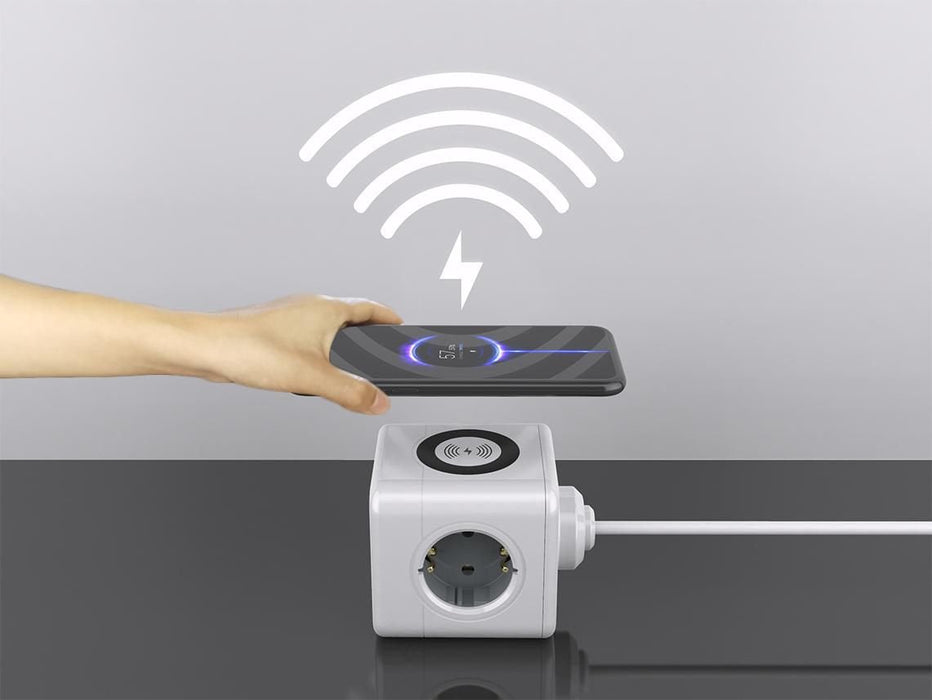 Power Cube With Wireless  Charging, 3 Schuko Outlets, 2