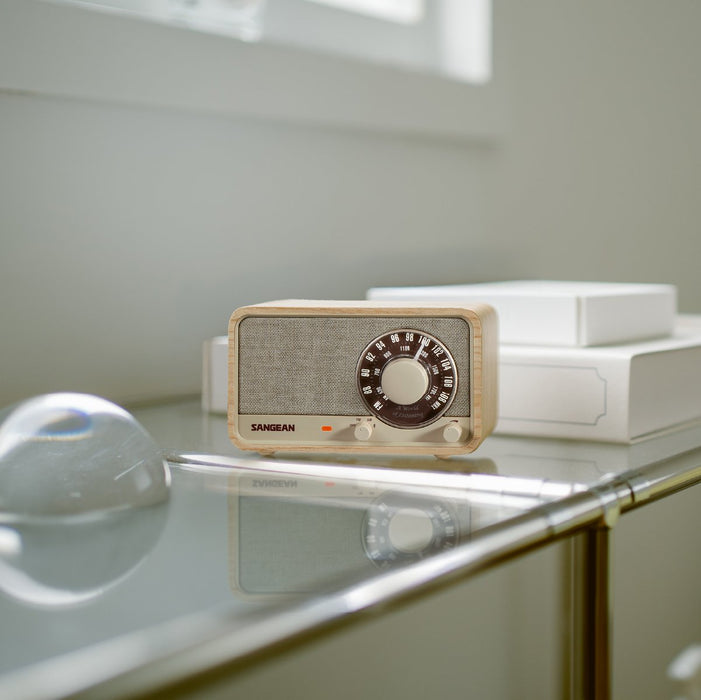 Sangean Wr-8 Fresno Blanco Radio Analógica De Madera Con Am Fm Bluetooth
