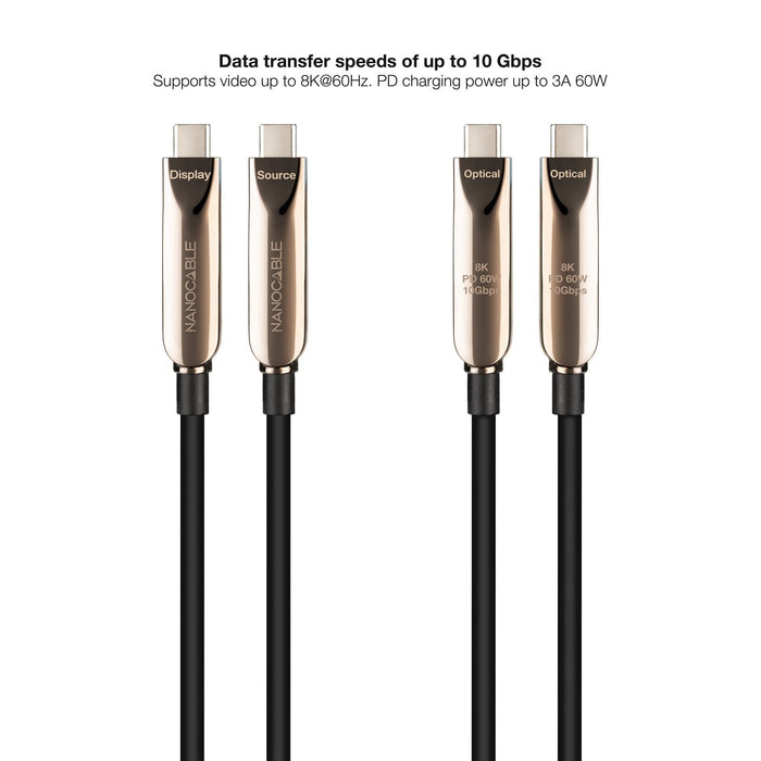 Cable Usb 3.2 Tipo-C Aoc Nanocable 10.01.4615 Usb Tipo-C Macho Usb Tipo-C Macho Hasta 60w 10gbps 15m Negro
