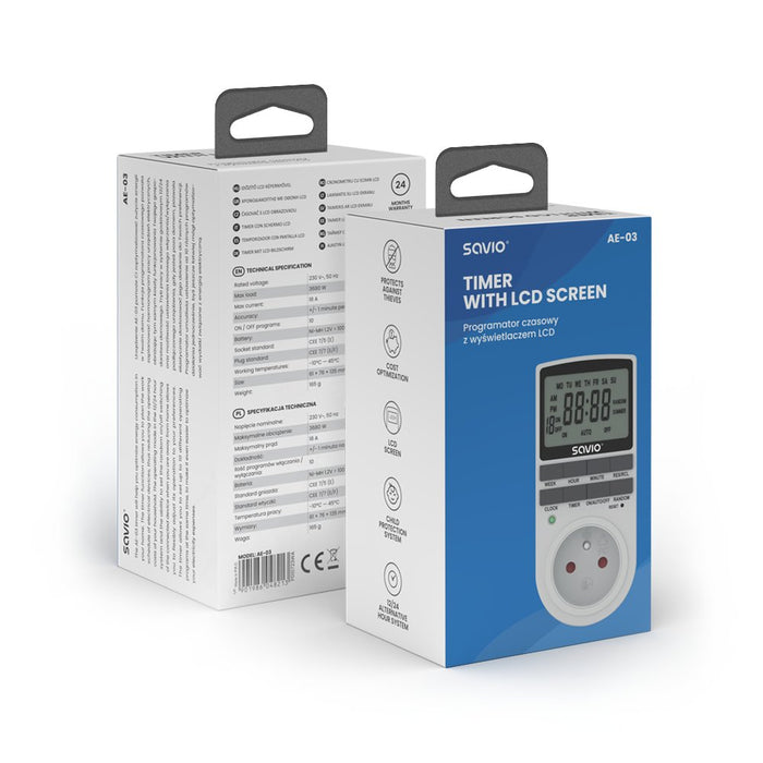 EAN 5901986048213 - Savio AE-03 contador eléctrico Blanco Programador eléctrico diario/semanal imagen 10