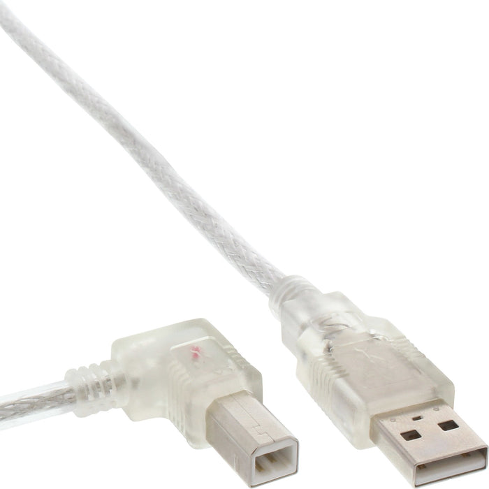Inline Usb 2.0 Cable En Ángulo Izquierdo Tipo A Macho A B Macho Transparente 0,3 M
