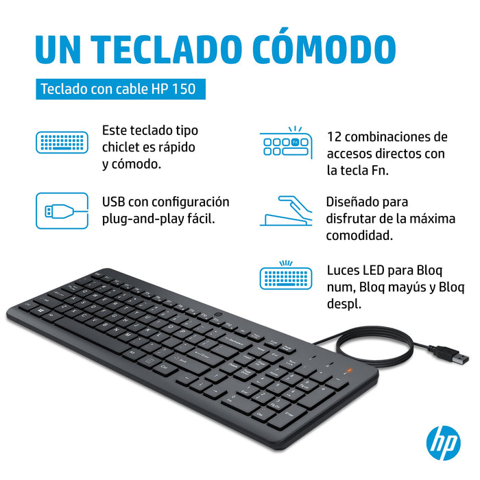 EAN 0196548244461 - HP 150 USB-A Wired Keyboard teclado Universal Negro imagen 2