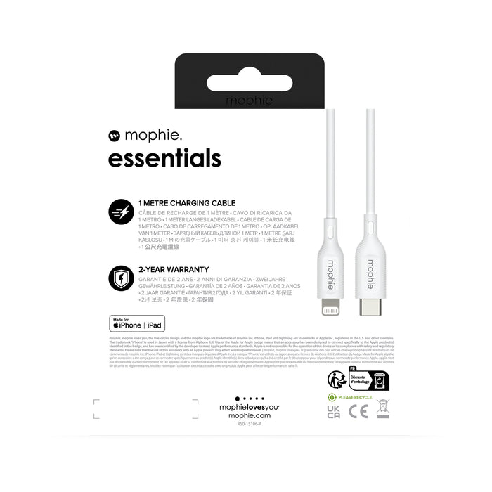 EAN 0840056185746 - mophie essentials Lightning to USB-C | charging cable (1M) Blanco imagen 5