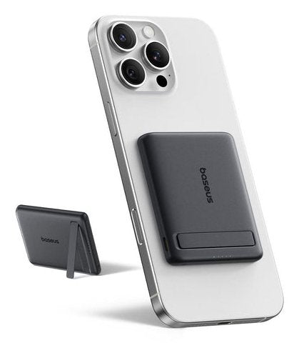 Picogo Am31 Qi2 Ultra-Mini Magnetic Power Bank With Kickstand 5000mah 20w Cosmic Black (+Braided Cable Usb-C To Usb-C 30cm Black)