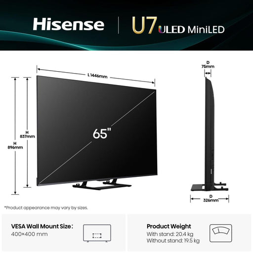 EAN 6942351421179 - Hisense 65U7Q 165,1 cm (65") 4K Ultra HD Smart TV Wifi Negro 500 cd / m² imagen 2