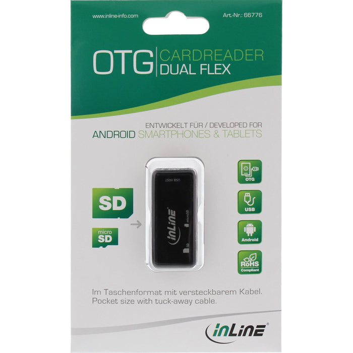 Lector De Tarjetas Inline Otg Dual Flex Para Sd Y Micro Sd Con Puerto Usb Y 2 Ranuras Para Tarjetas