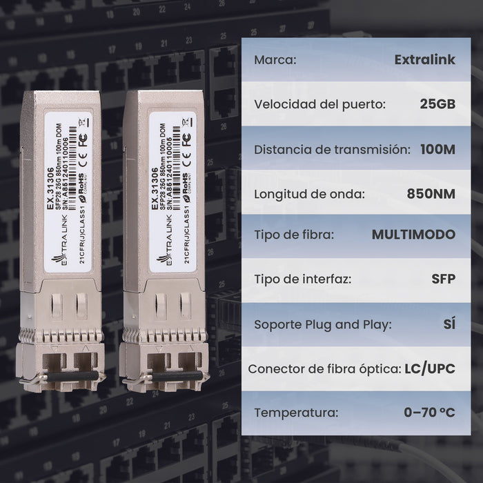EAN 5906168631306 - Extralink SFP28 25G 2-Pack | Moduł SFP28 | 25Gbps, LC/UPC Duplex, 850nm, 100m, multi mode, DOM (EX.31306) imagen 5