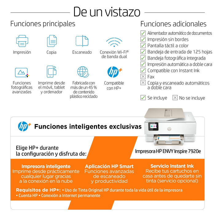 Multifunción Hp Envy Inspire 7920e Wifi Dúplex Blanca Portobello