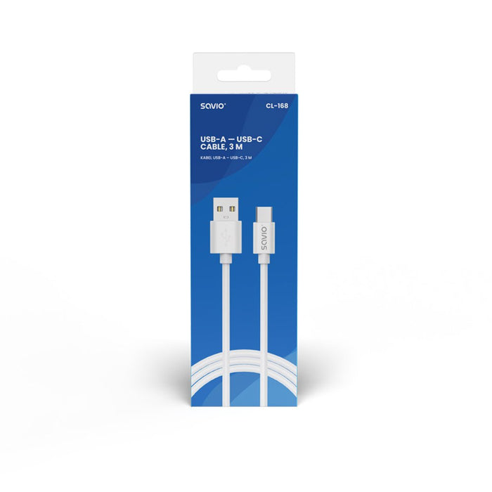 EAN 5901986047490 - Savio USB cable 2 m USB 2.0 USB A - USB C White CL-168 cable USB 3 m Blanco imagen 2