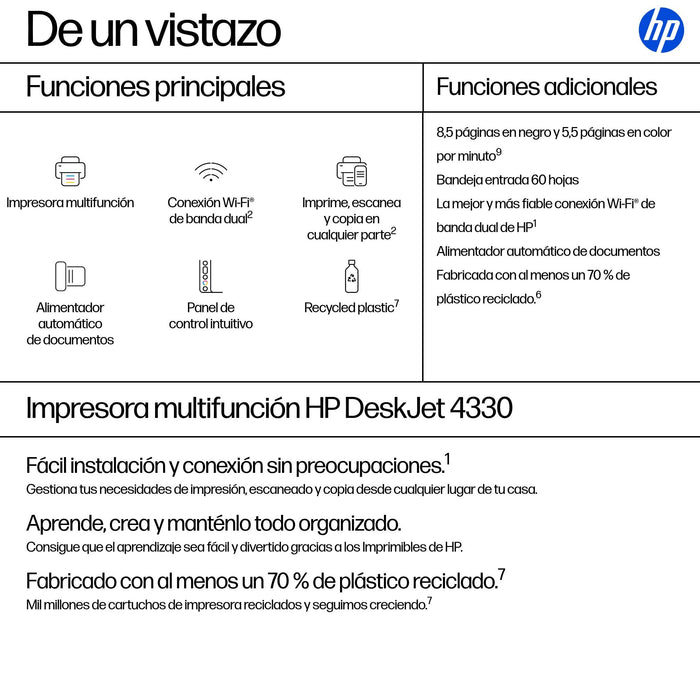 EAN 0198828789877 - HP DeskJet 4330 Inyección de tinta térmica A4 4800 x 1200 DPI 8,5 ppm Wifi imagen 3