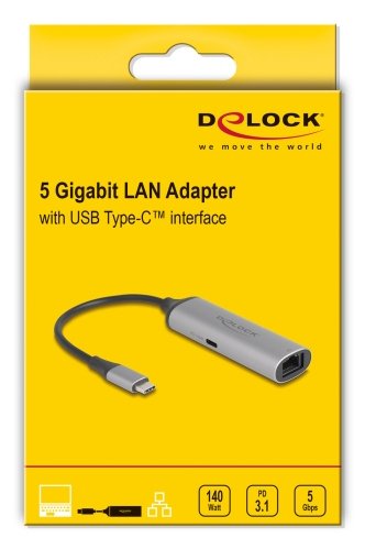 Delock Usb Type-C Netzwerk Adapter 5 Gigabit Lan 1 X Rj45 Mit Power Delivery Pd 3.1 140 Watt
