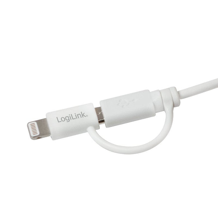 Usb 2.0 Cable, Usb-A M To Micro-Usb + Lightning M, Blanco, 1 M