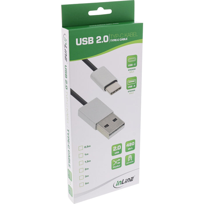 Cable Inline Usb 2.0, Conector Tipo C A Conector A, Negro/Aluminio, Flexible, 1,5 M