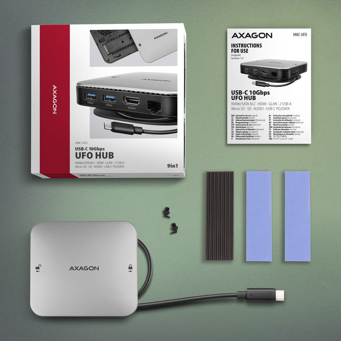 EAN 8595247908438 - Axagon HMC-UFO USB-C Hub M.2 SATA/NVMe 1 Gbit/s Ethernet 384 kHz Audio Alámbrico USB 3.2 Gen 2 (3.1 Gen 2 imagen 19