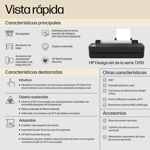 EAN 0198701026457 - HP Designjet T250 24-in Printer impresora de gran formato Wifi Inyección de tinta térmica Color 2400 x 12 imagen 2