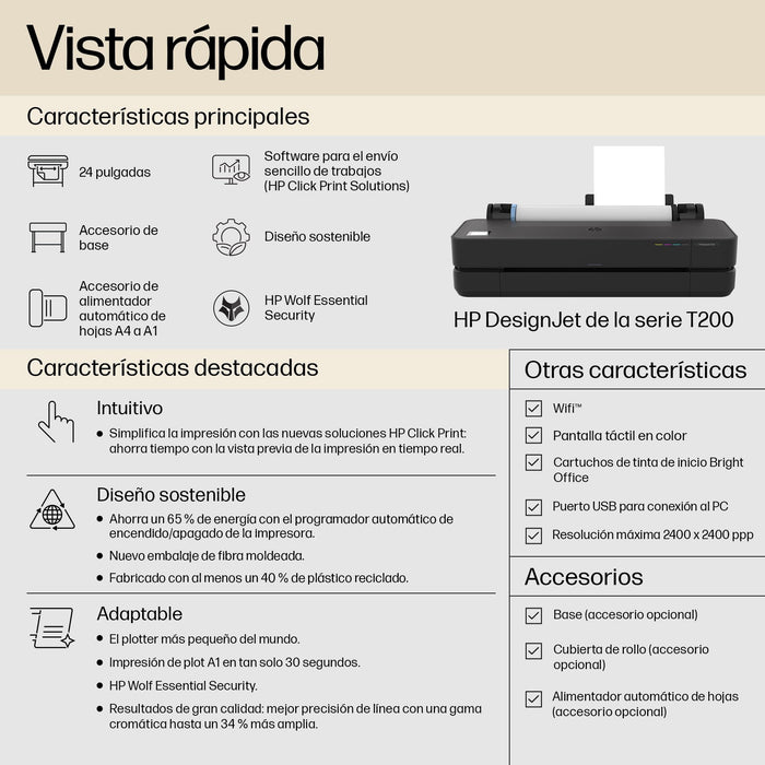 EAN 0198701026457 - HP Designjet T250 24-in Printer impresora de gran formato Wifi Inyección de tinta térmica Color 2400 x 12 imagen 2