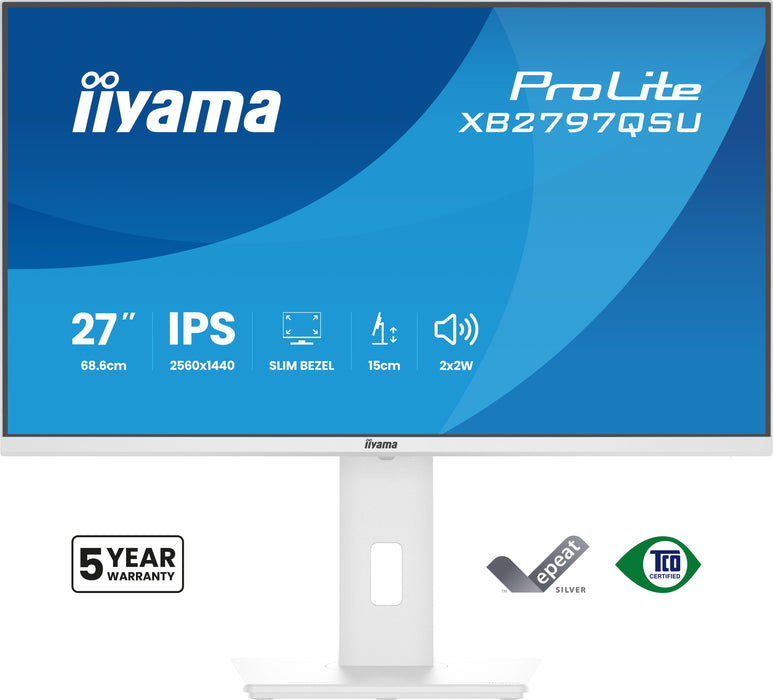 Monitor  Iiyama Prolite Xb2797qsu-W1 Led 27" 2560 X 1440 Qhd @ 75 Hz Ips 350 Cd/M² 1000:1 1 Ms 2xhdmi Displayport Altavoces Mate Blanco