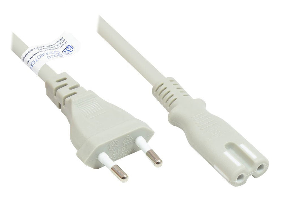 Euro-Netzcable Euro-Stecker Typ C (Gerade) An C7 Euro 8 Buchse (Gerade), Grau, 0,75 Mm², 5 M, Good Connections®