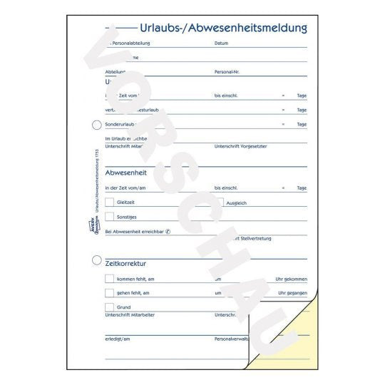 Avery Zweckform Urlaubs-/Abwesenheitsberichtsformular - 40 Hoja - A5 (148 X 210 Mm)
